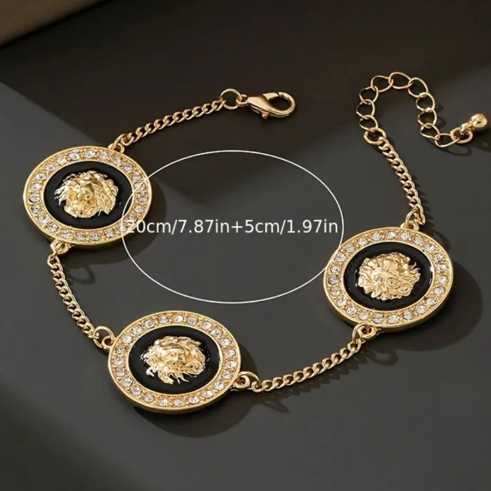 Designer Inspired Black & Gold Lion Bracelet